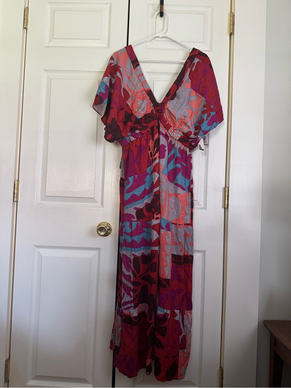 Nordstrom Red-Pink-Purple Teal Abstract V-Neck Maxi Dress